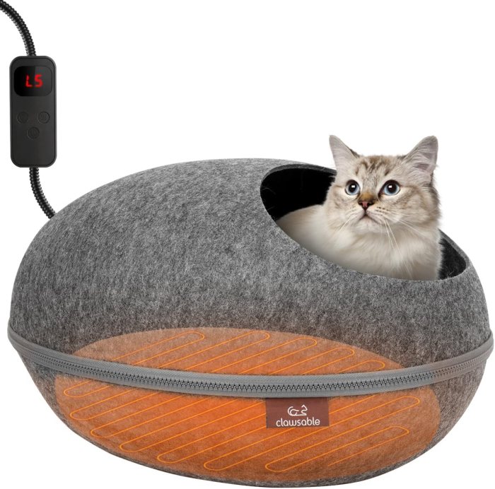 Clawsable Heated Cat Bed for Small Medium Cats, Removable Cave Heated ... Clawsable Heated Cat Bed for Small Medium Cats, Removable Cave Heated ...